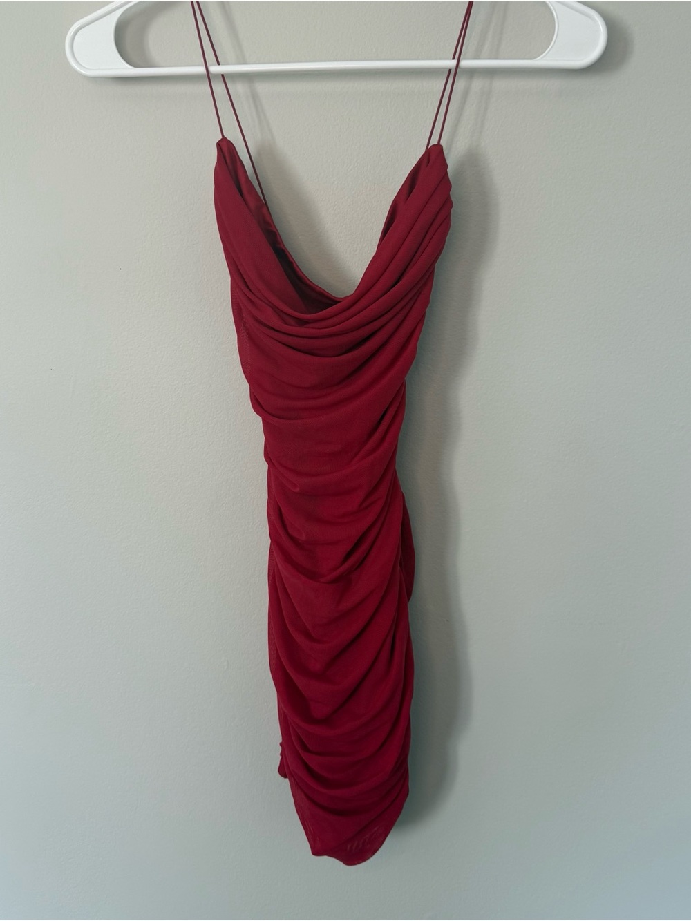 Oh Polly Red Ruched Cowl Neck Bodycon Dress US 4